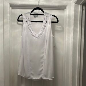 Anthropologie White Sleeveless V-Neck Top